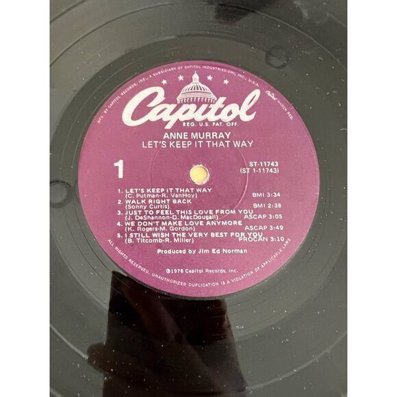 Anne Murray "Lets Keep It That Way" Vinyl Record ST-11743 Vintage Album - Picture 2 of 4
